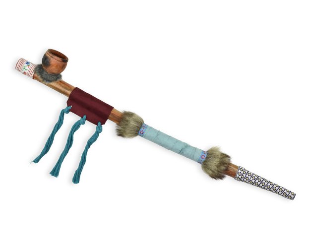 Dřevěná dekorace Indiánská dýmka míru - 60 cm - var. O