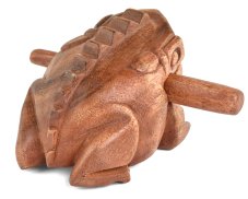Hrající dřevěná žába dvoubarevná 14 cm