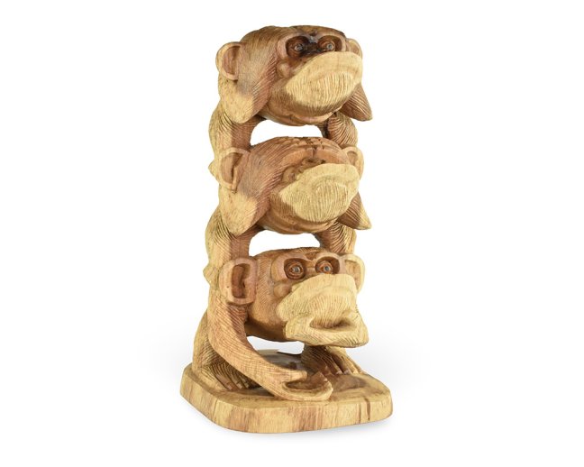 Dřevěná soška Tři moudré opice 40 cm - var. A - dvoubarevná