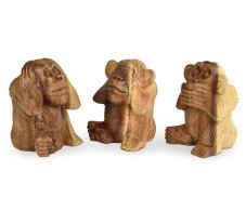 Set dřevěných sošek Tři moudré opice 15 cm