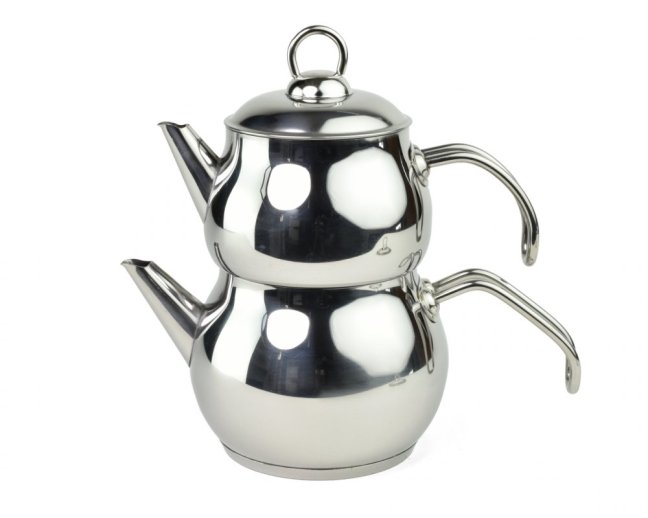 Turecká nerezová dvojkonvice Caydanlik Mini Boy kovové úchyty