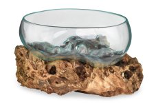 Skleněná mísa na dřevě 20 cm velká - var. N