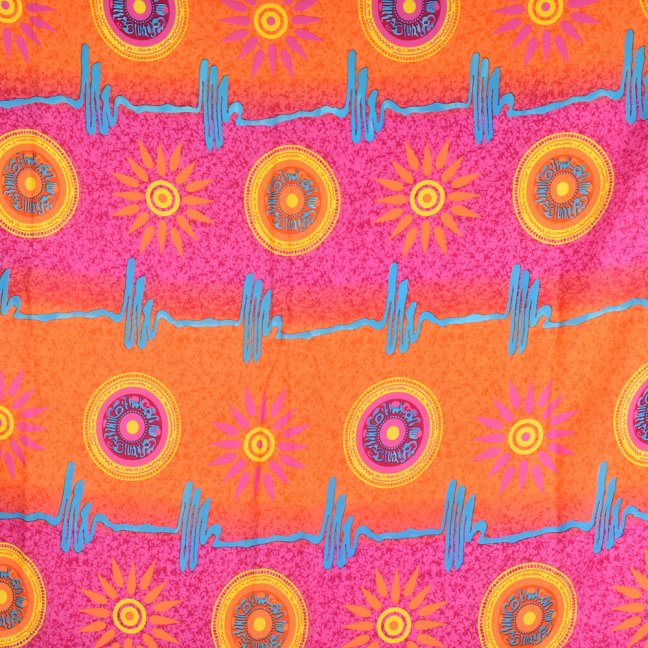 Sarong - Pareo KUJAKU, slunce, růžovo - oranžový, modrý pruh