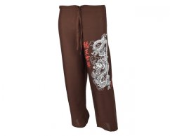 Kalhoty Nippon dlouhé, bavlna, hnědé, drak