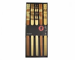 Čínské jídelní hůlky Kočky 5ks dřevo kulaté 22,5 cm