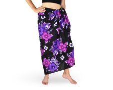 Sarong - Pareo REN, Hibis, černý, fialový květ, var. B, II. jak.