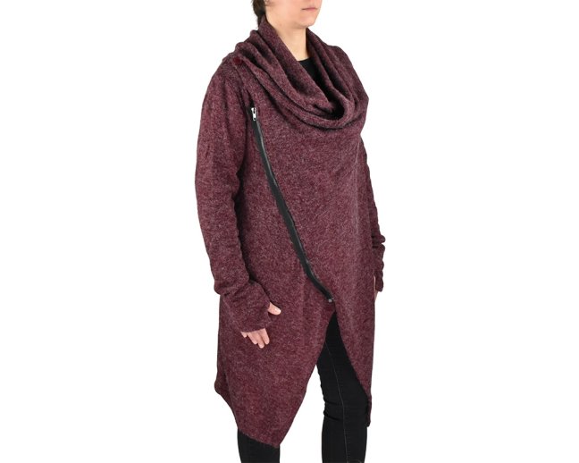 Kardigan ADA s límcem, jednosměrný zip, vínový