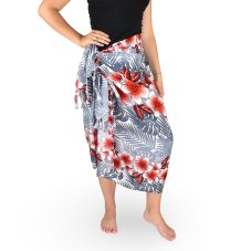 Sarong - Pareo BUN, plumerie, červená, II. jakost