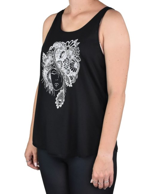 Dámské tílko YOGEE, černé, dívka s květy