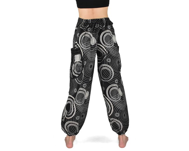 Kalhoty ARAN, černé,potisk "Kruhy", pasovka levá