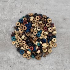Korálky dřevěné placky natural multi mix, 25 g