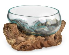 Skleněná mísa na dřevě 20 cm velká - var. S