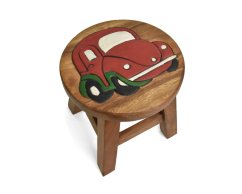 Stolička dřevěná dekor červené auto - II. jakost