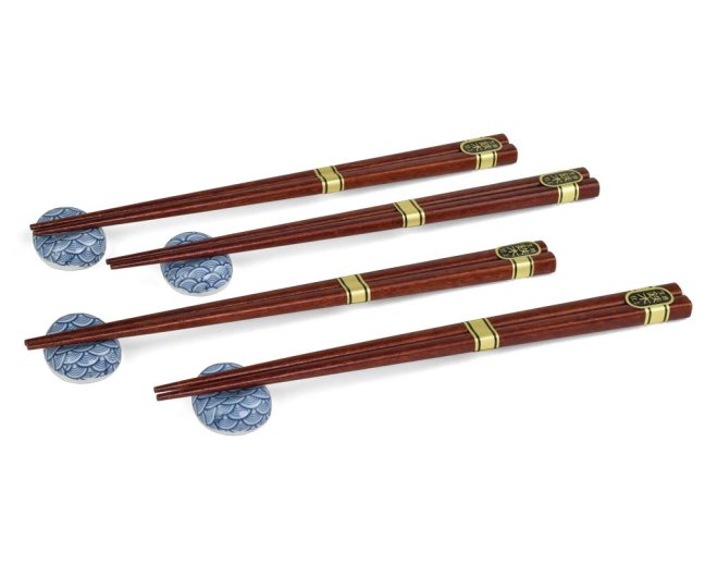 Čínské jídelní hůlky Oriental 4 ks s držáky 22,5 cm