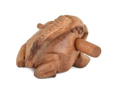 Hrající dřevěná žába dvoubarevná 10 cm