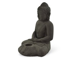 Betonová socha Buddha, meditace, čajová svíčka, černá 30 cm