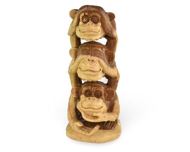 Dřevěná soška Tři moudré opice 40 cm - var. B - dvoubarevná