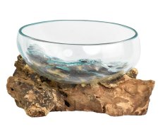 Skleněná mísa na dřevě 20 cm velká - var. R