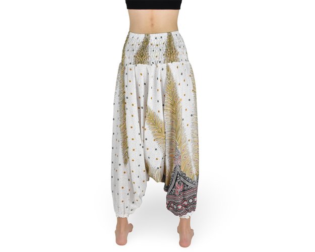 Harémové kalhoty aladin NATSU, paví věž multicolor, bílá, se šňůrkou, II. jakost