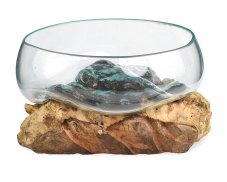 Skleněná mísa na dřevě 20 cm velká - var. C