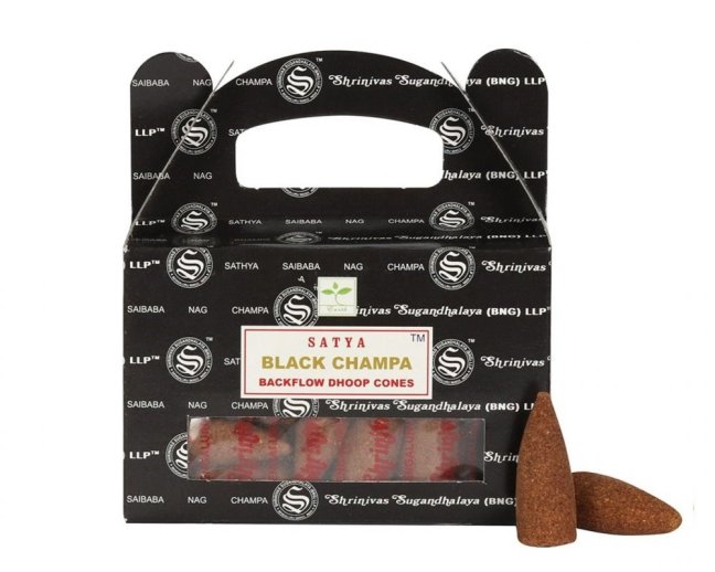 Vonné jehlánky "tekoucí dým" Satya Black Champa 24 ks