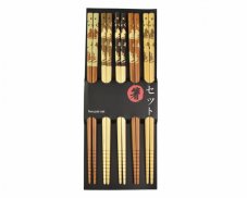 Čínské jídelní hůlky Kočky 5ks dřevo kulaté 22,5 cm