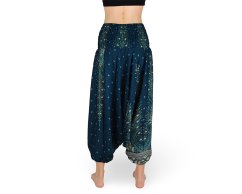Harémové kalhoty aladin NATSU, paví věž multicolor, zelená, bez šňůrky, plamínky v pase
