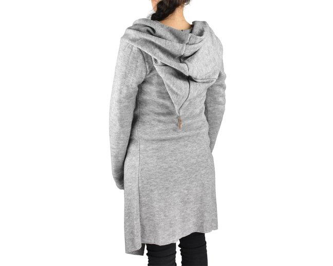 Kardigan JUNTA, kapuce s ozdobou, světle šedý