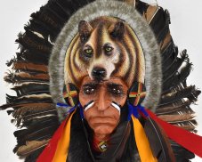 Závěsná dekorace Indiánský náčelník s vlkem 45 cm - var. C