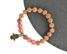 Náramek Japa Mala Rudraksha Hamsa - růžové korálky