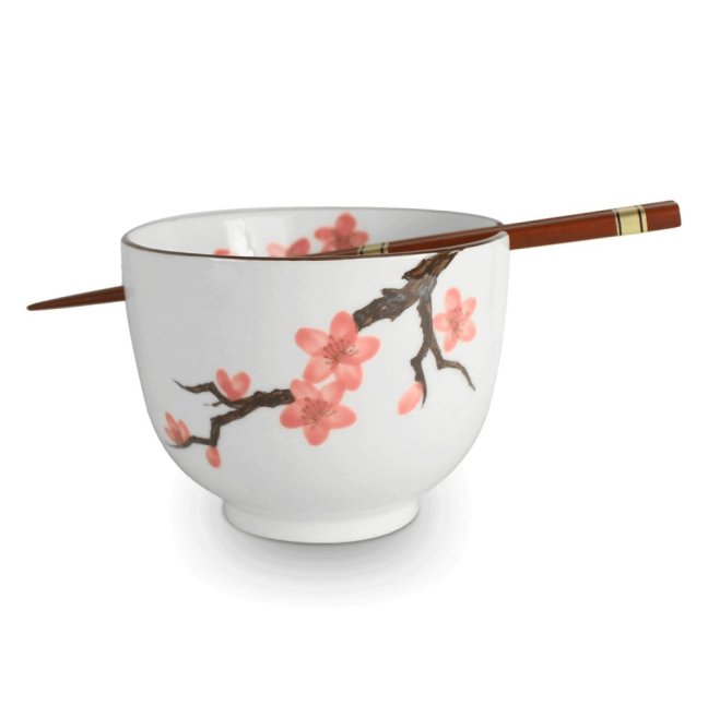 Porcelánová miska na nudle Sakura s hůlkami 450 ml