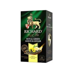 Zelený aromatizovaný čaj Richard Royal Green Lemon & Ginger (25 sáčků) 37,5 g