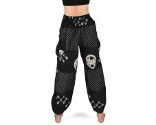 Kalhoty ARAN, černé potisk "Čtverce", pasovka pravá