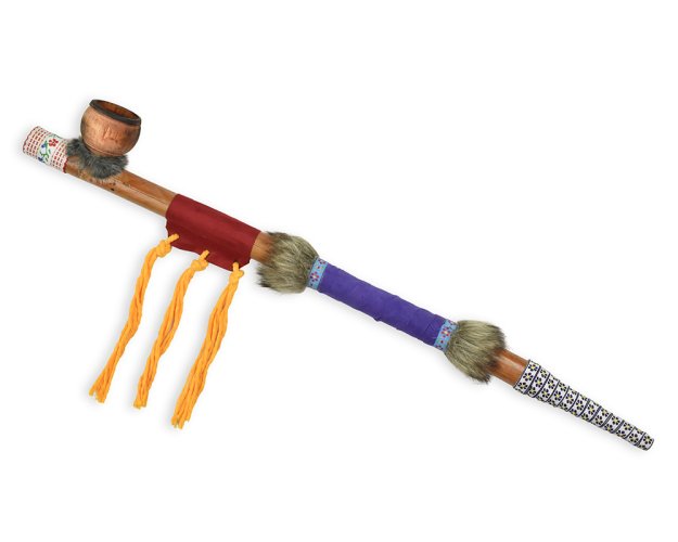 Dřevěná dekorace Indiánská dýmka míru - 60 cm - var. G