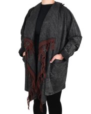 Kardigan TIDA, černý, hnědé třásně