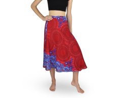 Zavinovací sukně NORIO, červená, modré květy