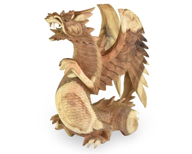 Dřevěná socha Drak 40 cm natural - pohled doleva