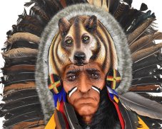 Závěsná dekorace Indiánský náčelník s vlkem 45 cm - var. E