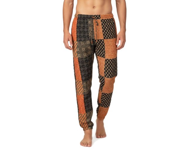 Kalhoty Joga WIN , viskóza,oranžovo černý patchwork