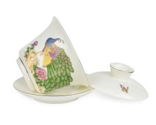 Porcelánový zhong/gaiwan Peacock, bílý, barevný páv, 160 ml - II. jakost