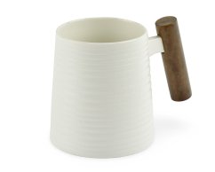 Porcelánový hrnek Blanca, dřevěná úchytka, vroubkovaný, 320 ml