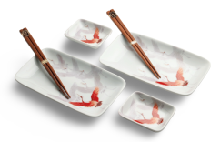 Čínský porcelánový set na sushi Crane 4 ks