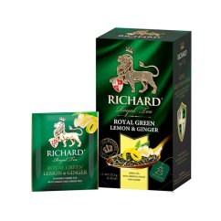 Zelený aromatizovaný čaj Richard Royal Green Lemon & Ginger (25 sáčků) 37,5 g