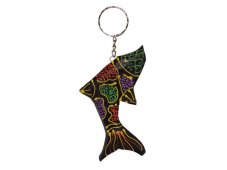 Klíčenka dřevo, malovaná, Delfín, zelené vlnky