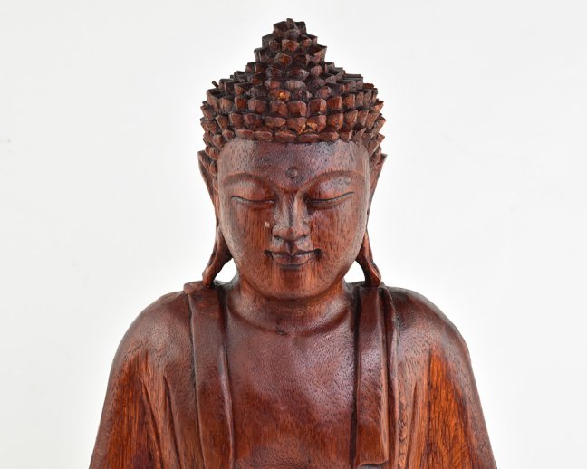 Dřevěná soška Buddha 40 cm tmavá - Dhyana Mudra - meditace - II. jakost
