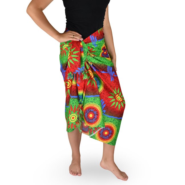 Sarong - Pareo KUJAKU, slunce, červeno - zelený