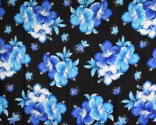 Sarong - Pareo REN, Hibis, černý, modrý květ, var. A, II. jak.