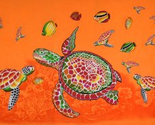 Sarong - Pareo VERADIS, oranžový, želvy a ryby, II. jakost