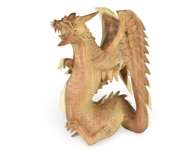 Dřevěná socha Drak 40 cm natural - pohled doprava