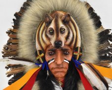 Závěsná dekorace Indiánský náčelník s vlkem 45 cm - var. A